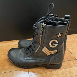 By Guess: Black lace up booties